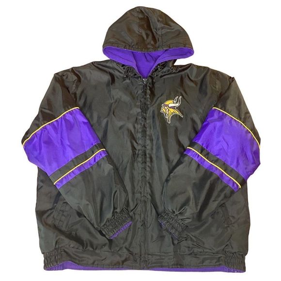Vintage Minnesota Vikings Jacket Size XL Reversible Hooded Purple Fleece Parka - Picture 3 of 15